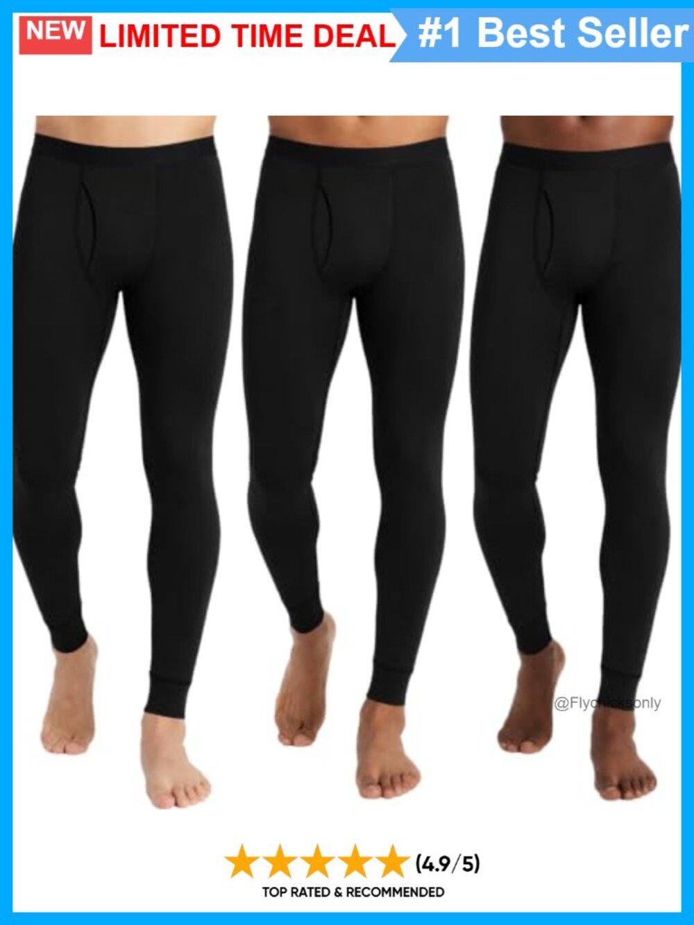 Fleece Lined Thermal Underwear Bottoms Base Layer Long Johns 4-Way Stretch